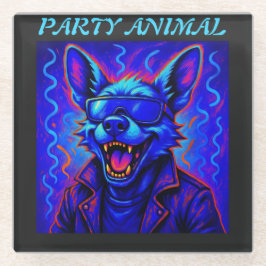 Neon wolf Feestbeest – Kleurrijke Retro Grafiek Glazen Onderzetter