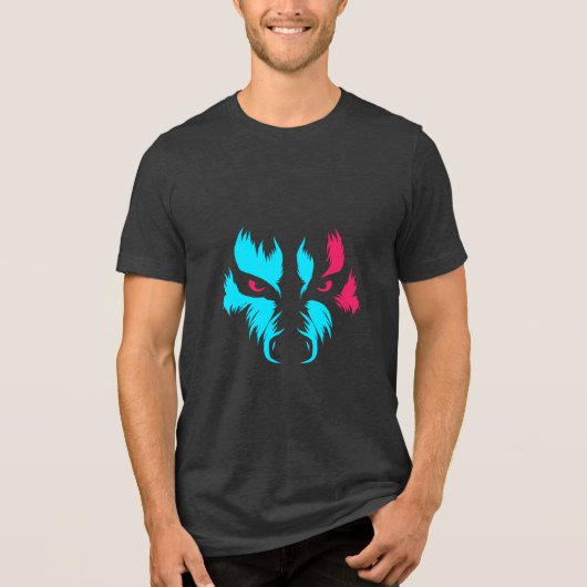 Neon Wolf Gezicht Grafisch Tri-Blend Shirt (Voorkant)