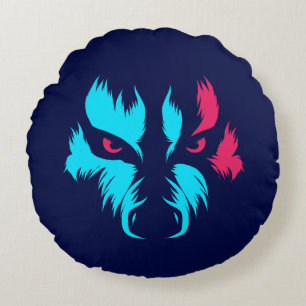 Neon Wolf Gezicht Rond Kussen
