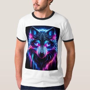 Neon Wolf Gloeiende Ogen Cyberpunk Toekomstgericht T-shirt