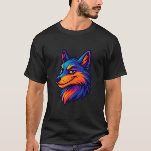 Neon Wolf Head - Levendige Tribal Animal Art T-shirt (Voorkant)