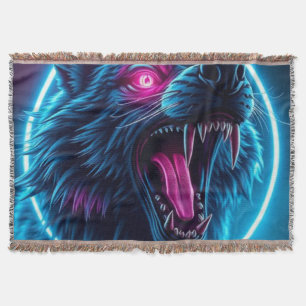 Neon Wolf Horror Glanzogen Donkere Fantasy Dier Deken