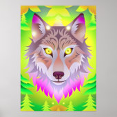 Neon Wolf in het Abstracte bos Poster (Voorkant)