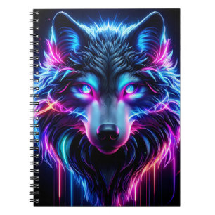 Neon Wolf Lichtgevende Ogen Cyberpunk Toekomstgeri Notitieboek