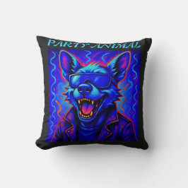 Neon wolf Party Animal – Colorful Retro Graphic Kussen