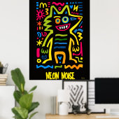Neon Wolf Poster - Pop Art Halloween Design (Thuiskantoor)