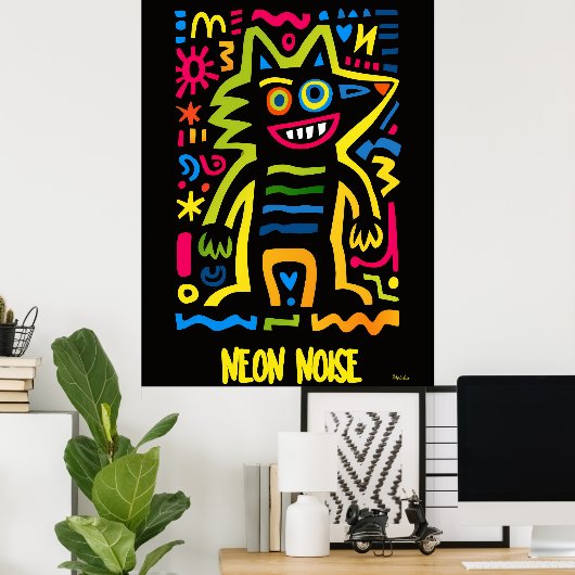 Neon Wolf Poster - Pop Art Halloween Design (Thuiskantoor)