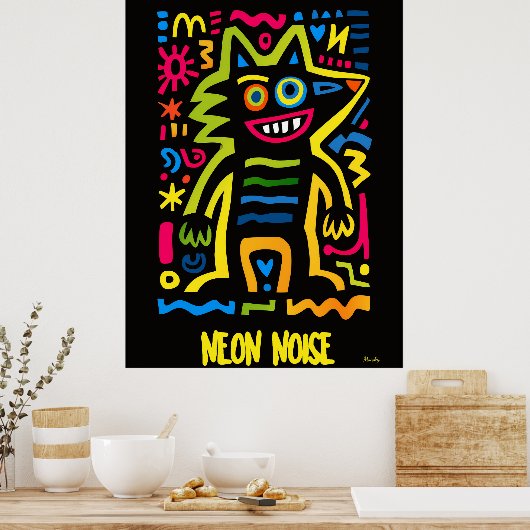 Neon Wolf Poster - Pop Art Halloween Design (Keuken)