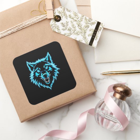 Neon Wolf Vierkante Sticker (Geschenken)