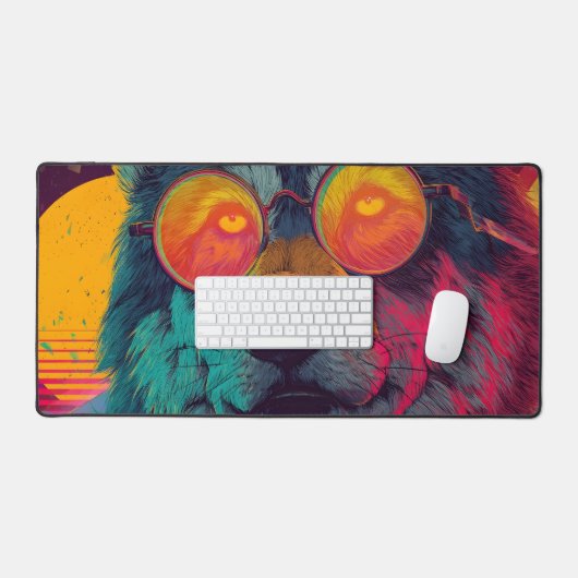 Neon Wolf with Glasses – Retro Synthwave Art Bureaumat (Keyboard & Muis)