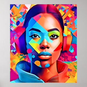 Neon Woman droomt van digitale kunst Poster