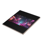 Neon wonderland toekomstige stad tegeltje (Zijkant)