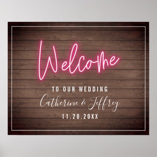 Neon Wood Plank Weduwschap Welkom Poster (Voorkant)