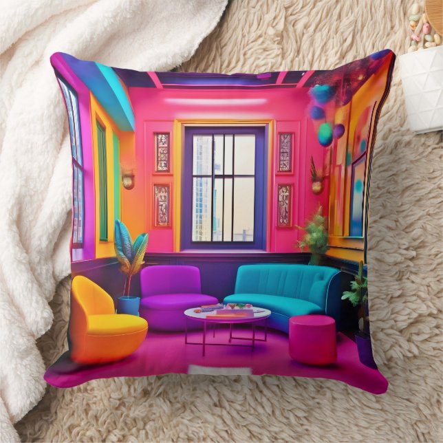 Neon woonkamer met gedurfde kleuren kussen (Deken)
