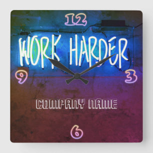 Neon Work Harder Kantoor Personeelszaal Gepersonal Vierkante Klok