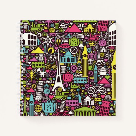 Neon World Icons Pattern Notitieboek (Voorkant)