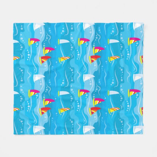Neon Yacht Pattern Fleece Deken (Voorkant (Horizontaal))