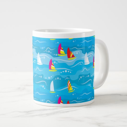 Neon Yacht Pattern Grote Koffiekop (Voorkant rechts)