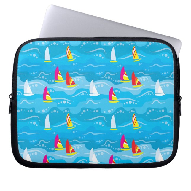 Neon Yacht Pattern Laptop Sleeve (Voorkant)