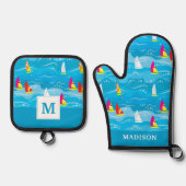 Neon Yacht Pattern Ovenwant & Pannenlap Set (Voorkant)