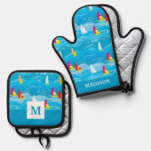 Neon Yacht Pattern Ovenwant & Pannenlap Set (Voorkant / Achterkant)