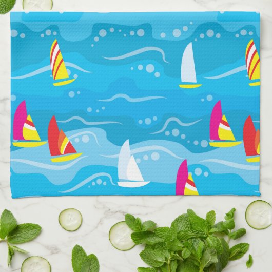 Neon Yacht Pattern Theedoek (Gevouwen)