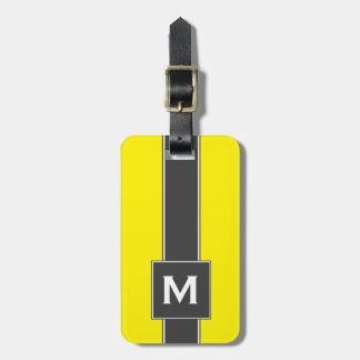 Neon Yellow Black Striped gepersonaliseerd monogra Bagagelabel
