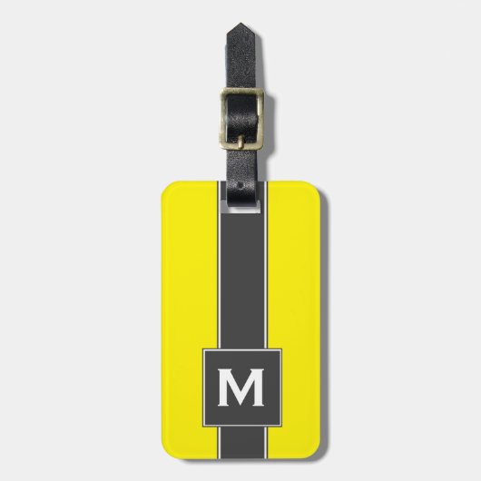Neon Yellow Black Striped gepersonaliseerd monogra Bagagelabel (Voorkant verticaal)
