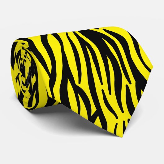 Neon Yellow Black Zebra Stripes Colorful Patronen Stropdas (Opgerold)