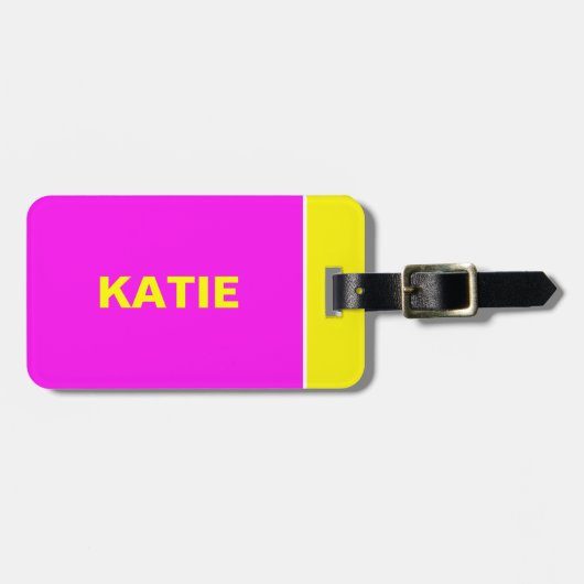 Neon Yellow en roze bagagelabel (Voorkant horizontaal)