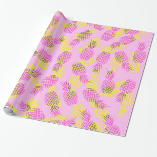Neon Yellow en roze tropische ananananassen Cadeaupapier