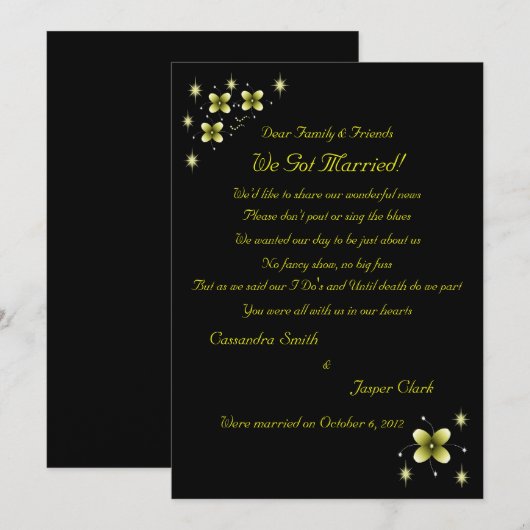 Neon Yellow Flower Elopement 2 Aankondiging (Voorkant / Achterkant)