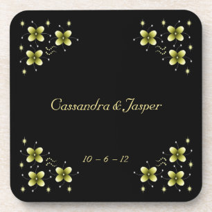 Neon Yellow Flower Sparkles Drankjes Onderzetter