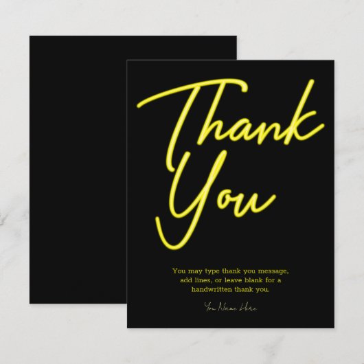 Neon Yellow Glow Bedankt Kaart (Voorkant / Achterkant)
