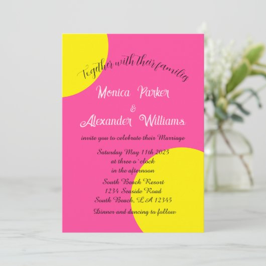 Neon Yellow Green Bold Geometry Retro Wedding Kaart (Staand voorkant)