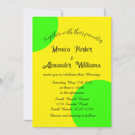 Neon Yellow Green Bold Modern Retro Wedding Kaart (Voorkant)