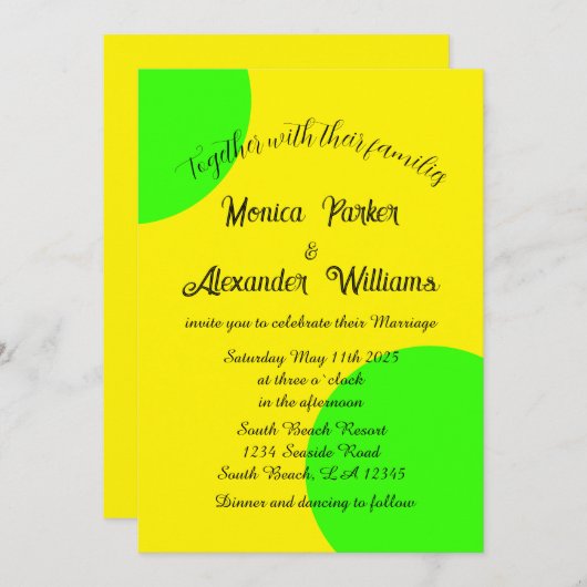 Neon Yellow Green Bold Modern Retro Wedding Kaart (Voorkant / Achterkant)