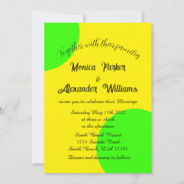 Neon Yellow Green Bold Modern Retro Wedding Kaart