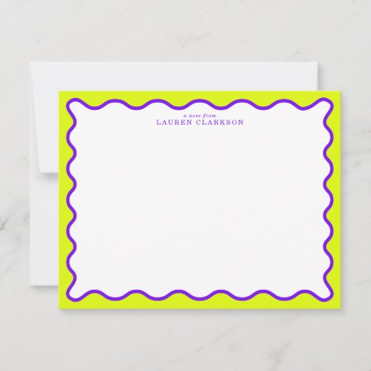 Neon Yellow-Green & Purple Wavy Note Card Kaart (Voorkant)