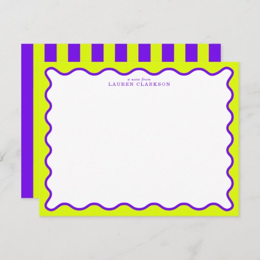 Neon Yellow-Green & Purple Wavy Note Card Kaart (Voorkant / Achterkant)