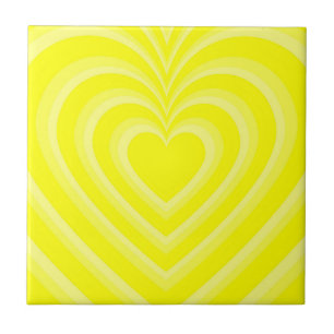 Neon Yellow Hypnotic Heart Love Patroon Tegeltje