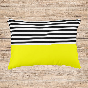 Neon Yellow met zwarte en witte strepen Accent Kussen