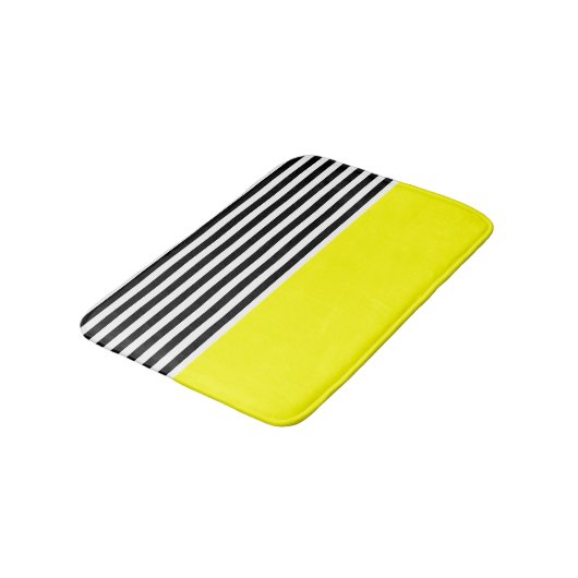 Neon Yellow met zwarte en witte strepen Badmat (Gekanteld)