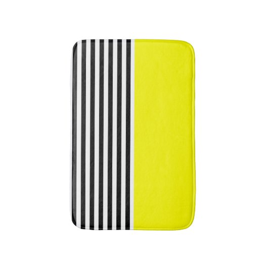 Neon Yellow met zwarte en witte strepen Badmat (Voorkant Verticaal)
