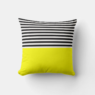 Neon Yellow met zwarte en witte strepen Kussen