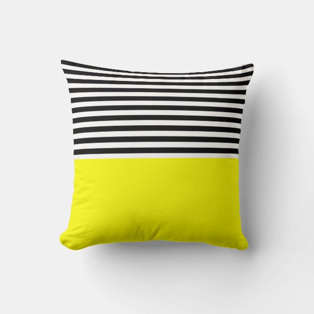 Neon Yellow met zwarte en witte strepen Kussen (Voorkant)