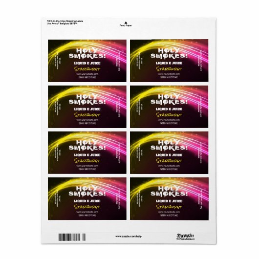 Neon Yellow Nicotine Vape E Juice Labels (Full Sheet)