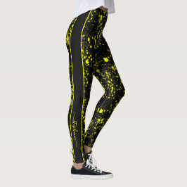 Neon Yellow Paint Splatter Monogram Retro Leggings
