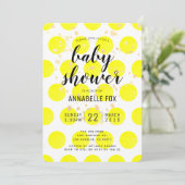 Neon Yellow Polka Dots Baby shower Invitation Kaar Kaart (Staand voorkant)