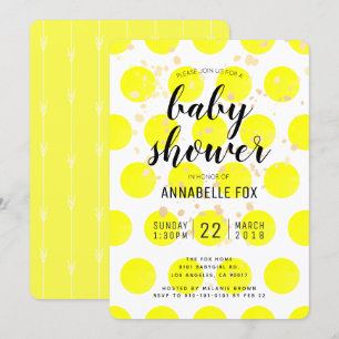 Neon Yellow Polka Dots Baby shower Invitation Kaar Kaart
